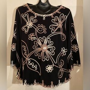 Black Blouse With Floral Stitching